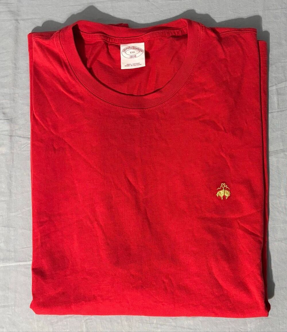Brooks Brothers Short Sleeve T Shirt Red Crewneck Cotton Yellow Logo 2XL XXL
